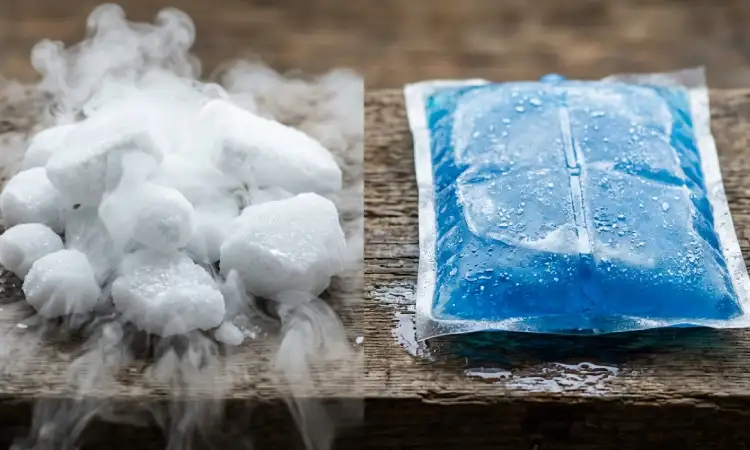 Perbandingan dry ice dan ice pack, Sumber: AI